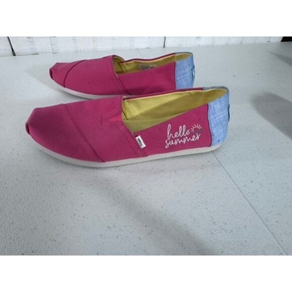 "TOMS" Hello Summer,Alpargata,Paradise Pink,Embroidered ,Flat Shoes, NEW? SZ 8W - Picture 7 of 10